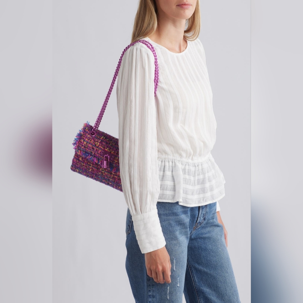 Kurt Geiger Purple Multicolor Tweed Shoulder Bag with Braided Strap